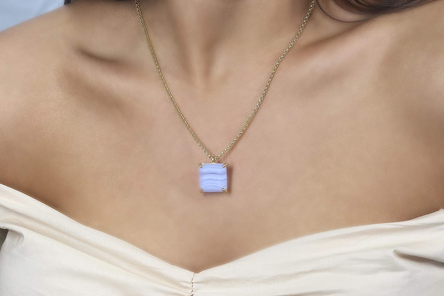 Collar de Ágata de Anémona - Collar de Oro de 14k Hecho a Medida para Mujeres - Collares Hechos a Mano con Estilo para la Moda, Regalos para Mujeres - Joyas de Piedras Naturales para Ella