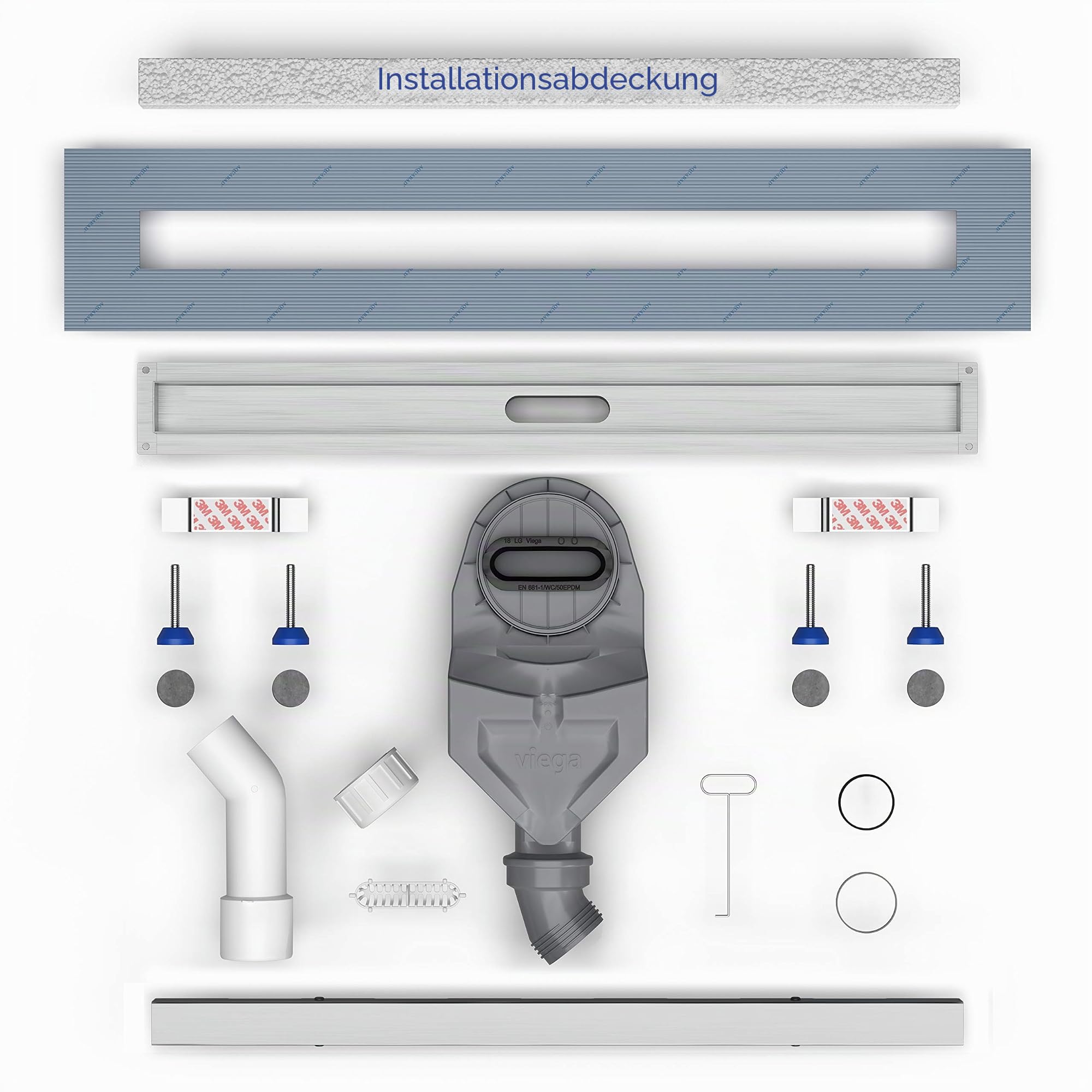 Aquabad Edelstahl schmale Duschrinne - Slim Pro, Länge 70 cm, Abflussrinne inkl. Abdeckung/Blende: Bord, Siphon und Haarsieb