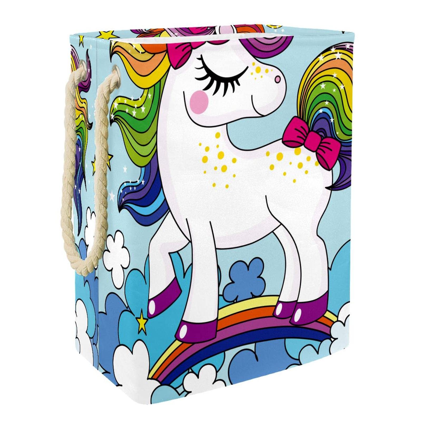 Cesta impermeable para la ropa sucia con asa, diseño de unicornio, color azul