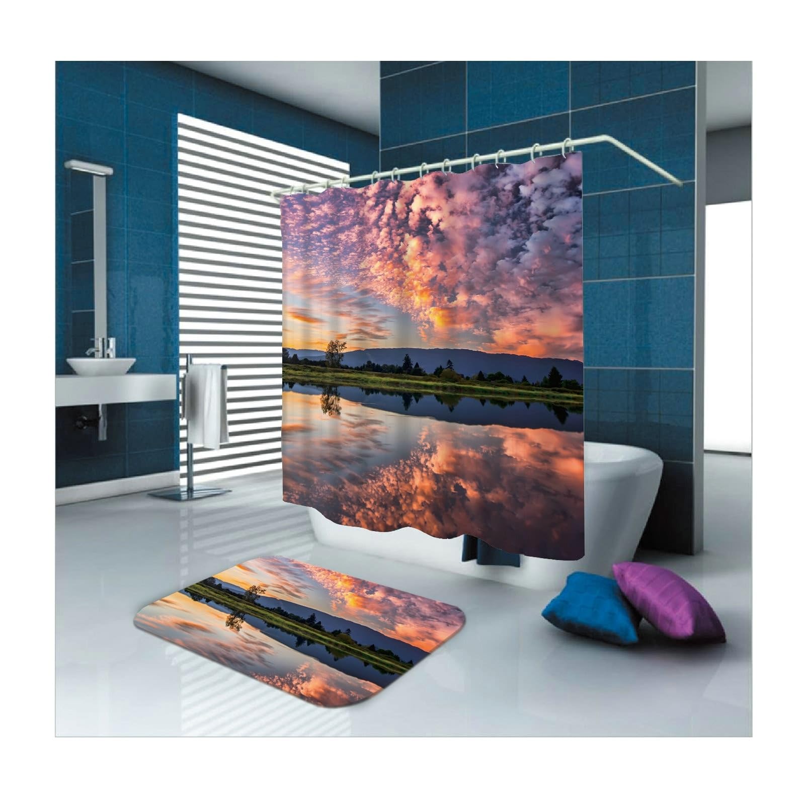 Rideau de douche lavable en polyester pour éliminer les traces de calcaire