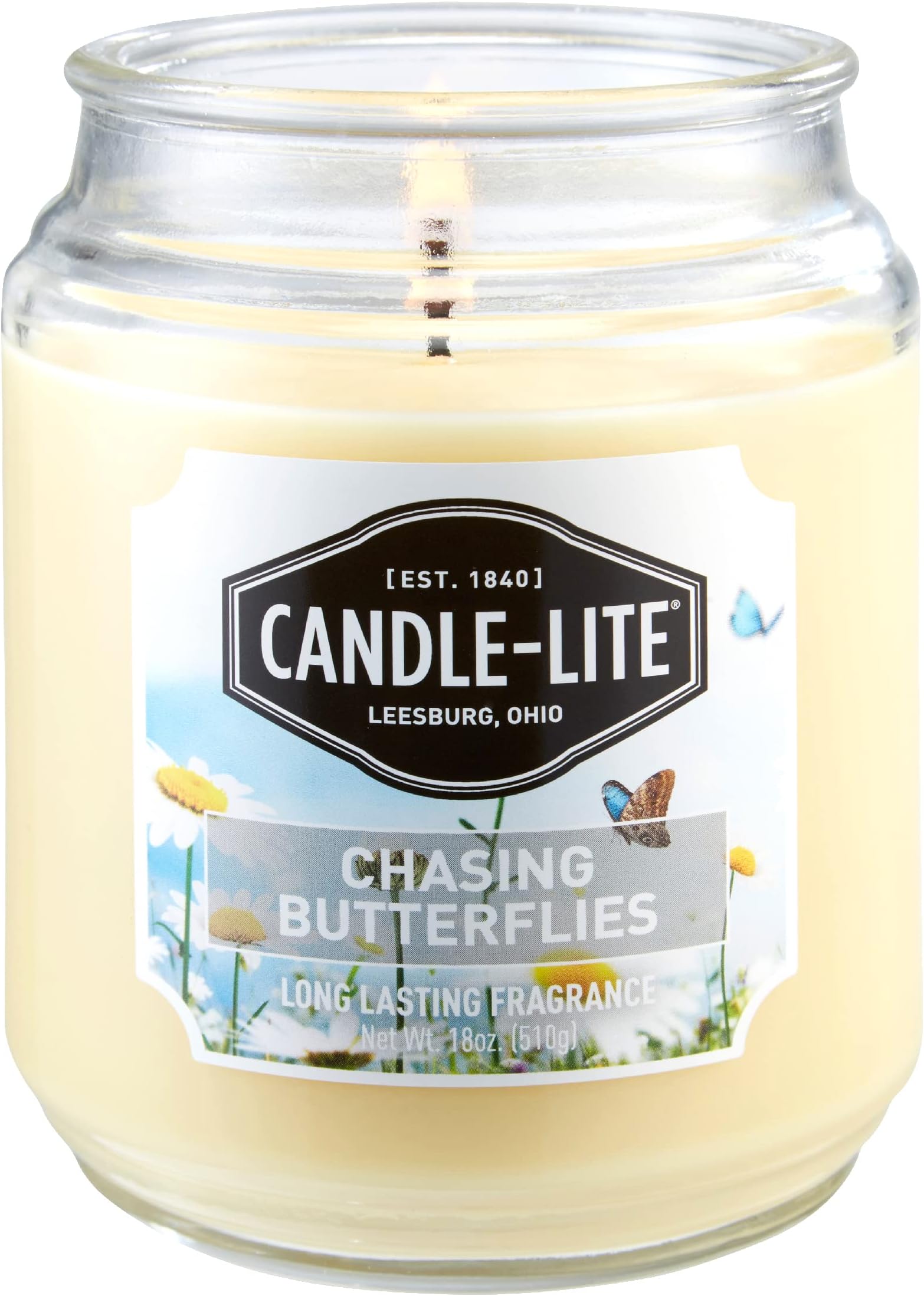 Candle-Lite Everday Chasing Butterflies Scented Candle, 18 oz. Aromatherapy Candle, Off-White