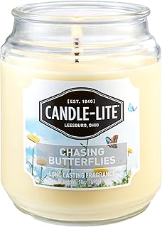 Candle-Lite Everday Chasing Butterflies Scented Candle, 18 oz. Aromatherapy Candle, Off-White
