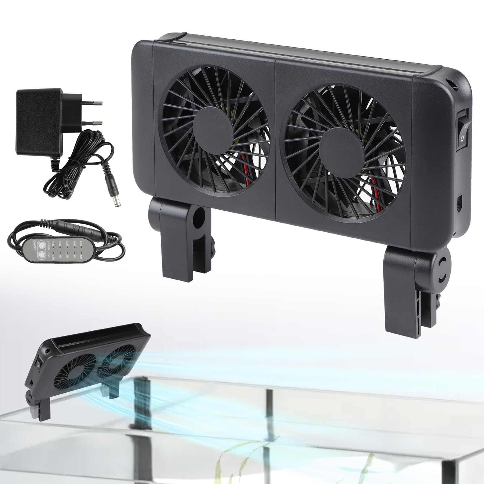 efuturetime Ventilador de Acuario, 6W, 5 Velocidades Ajustables, Bajo Ruido, Ventilador de Acuario de Pinza con Temporizador para Acuario de 50cm, 2 Ventilador