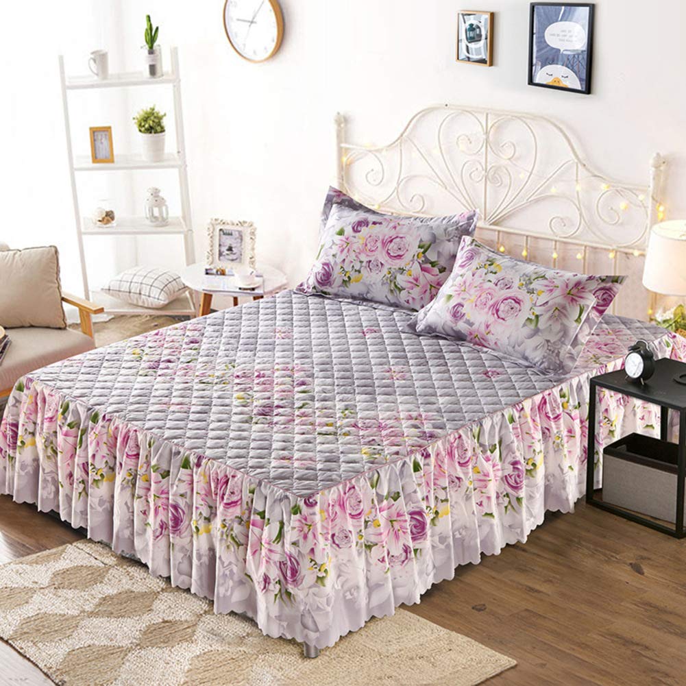 Colcha acolchada de alta gama con falda de cama con volantes estilo colmena