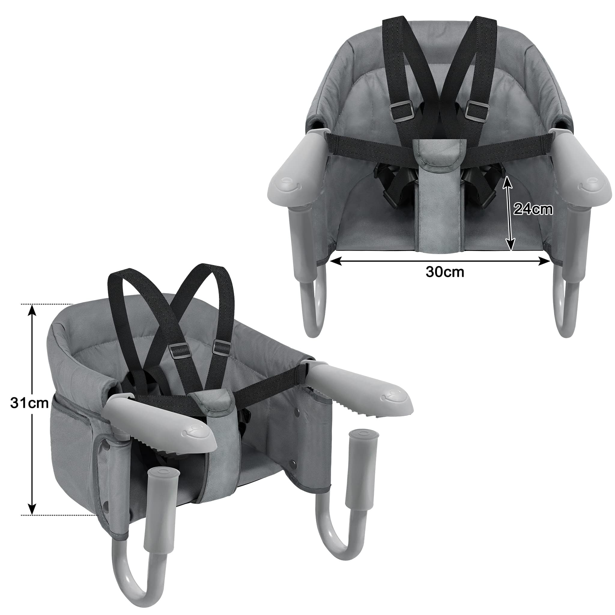 Siège de table pour bébé - Assistance pour enfants - Chaise haute portable pour enfants - Pour la maison et les déplacements - Siège booster avec pinces antidérapantes et sac de siège - Gris
