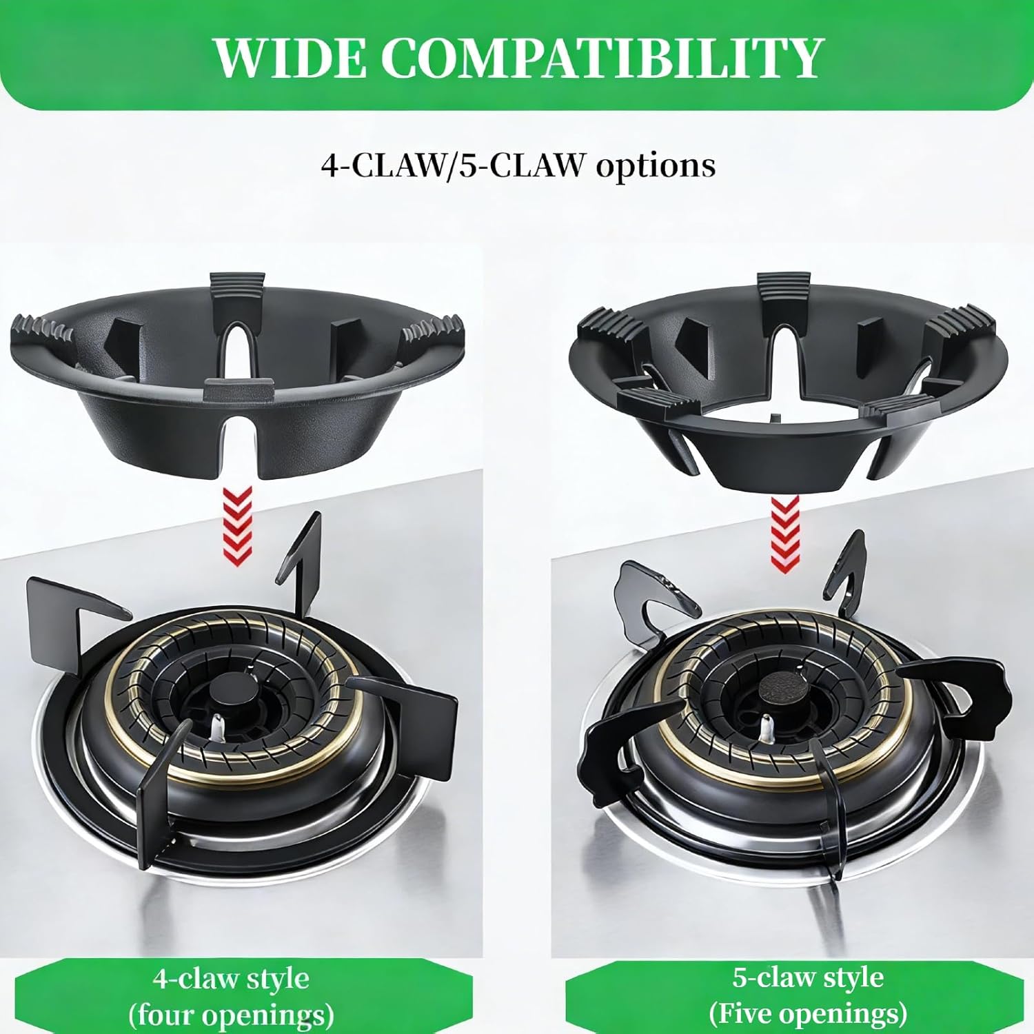 5-Claw Cross Shape Cast Iron Wok Stand, Wok Stand Ring for Gas Stove, Cast Iron Flame Focusing Burner Rack, Anti-Slip Pan Support, Energy-Conserving Pot Holder (5-Claw)