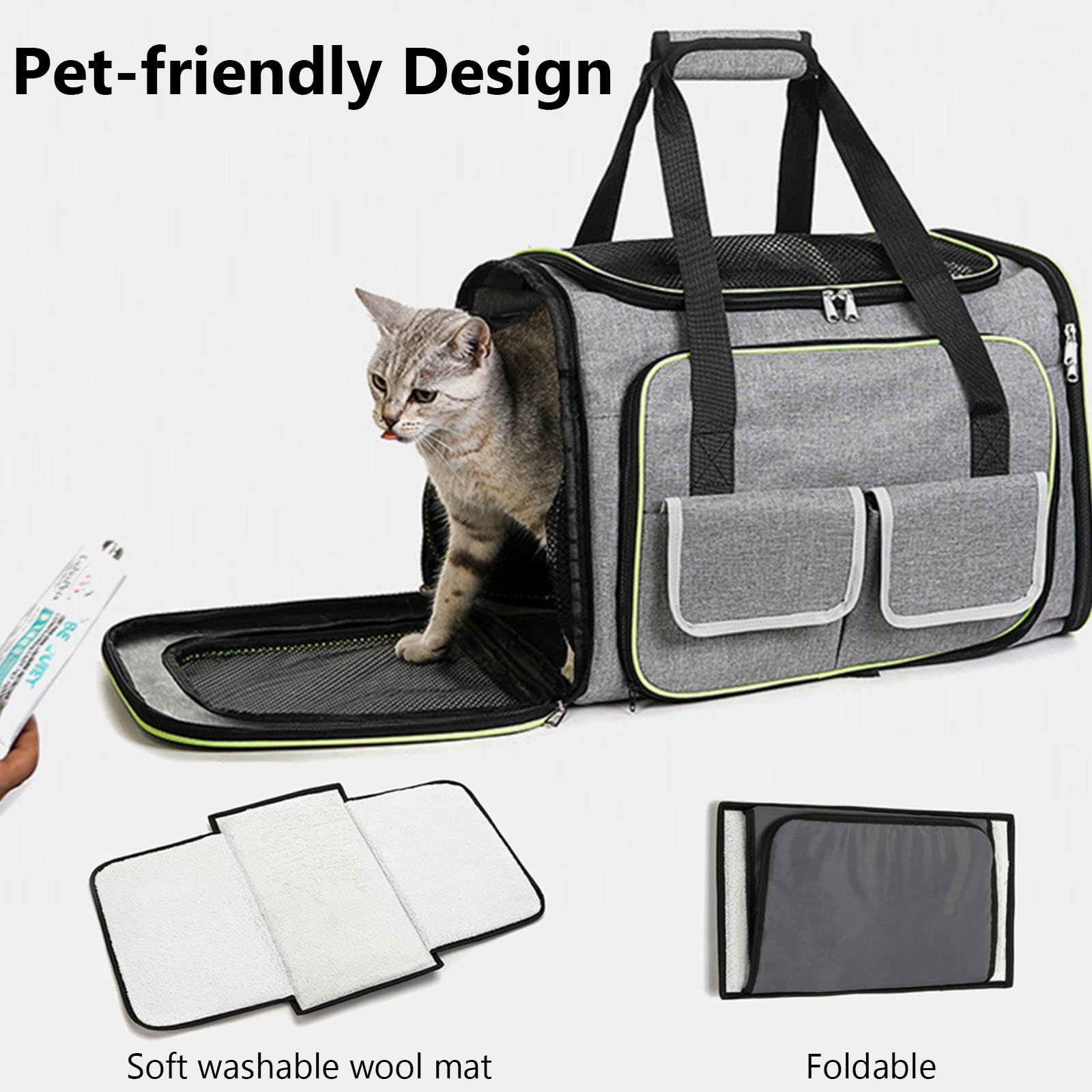 Transportín blando para gatos, aprobado por aerolíneas para gatos medianos, animales pequeños y cachorros de menos de 15 libras, bolsa de viaje expandible para mascotas con 2 lados para perros peque