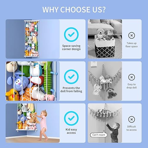 Miniatura 3 de Corner Stuffed Animal Storage Toy Organizer - Kids Room Stuffed Animal Holder Length Adjustable Plushie Toys Shelf - Large Corner Plush Toys Storage