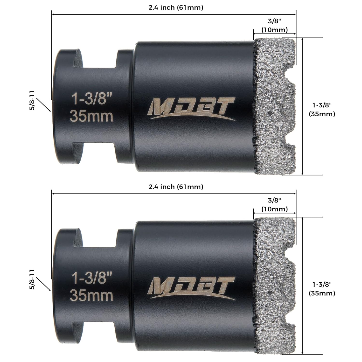 Diamond Core Drill Bits, 2Pcs 1-3/8 Inch Diameter Hole Saws for Porcelain Ceramic Tile Marble Brick Vacuum Brazed,5/8-11 Thread for Angle Grinders Wet Polishers, Tile Hole Saws 35mm
