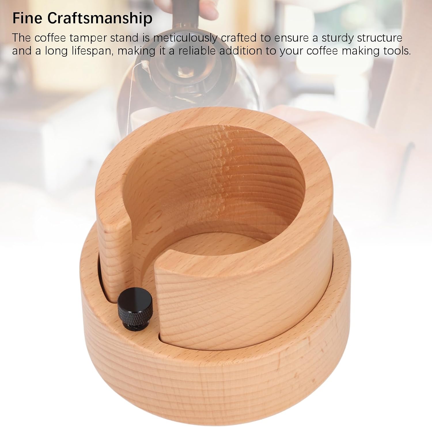 Wooden Coffee Portafilter Stand, Anti - Slip Tamper Holder with Rubber Base, Fine Craftsmanship Espresso Accessory for Home and Commercial Coffee Machines