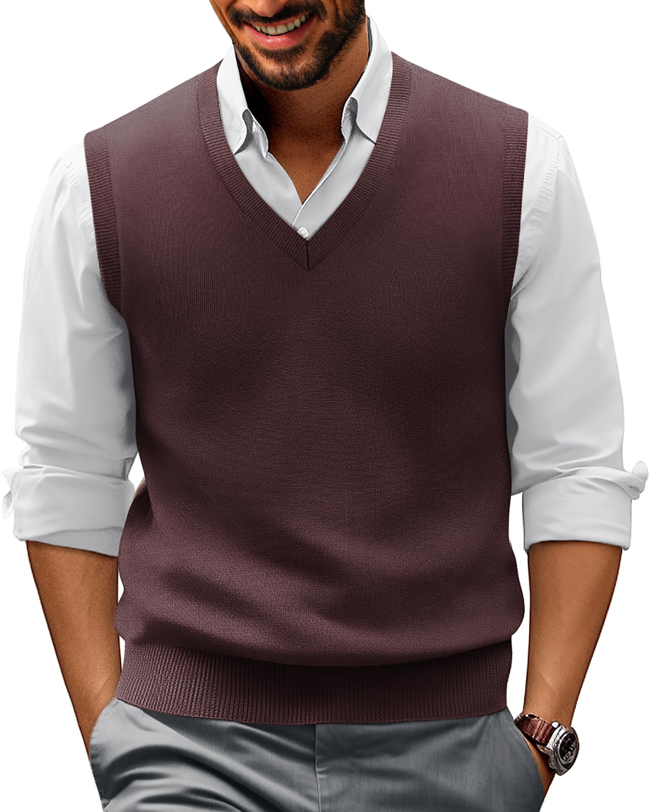 PJ PAUL JONES Men Sweater Vest Casual V Neck Knitted Vests