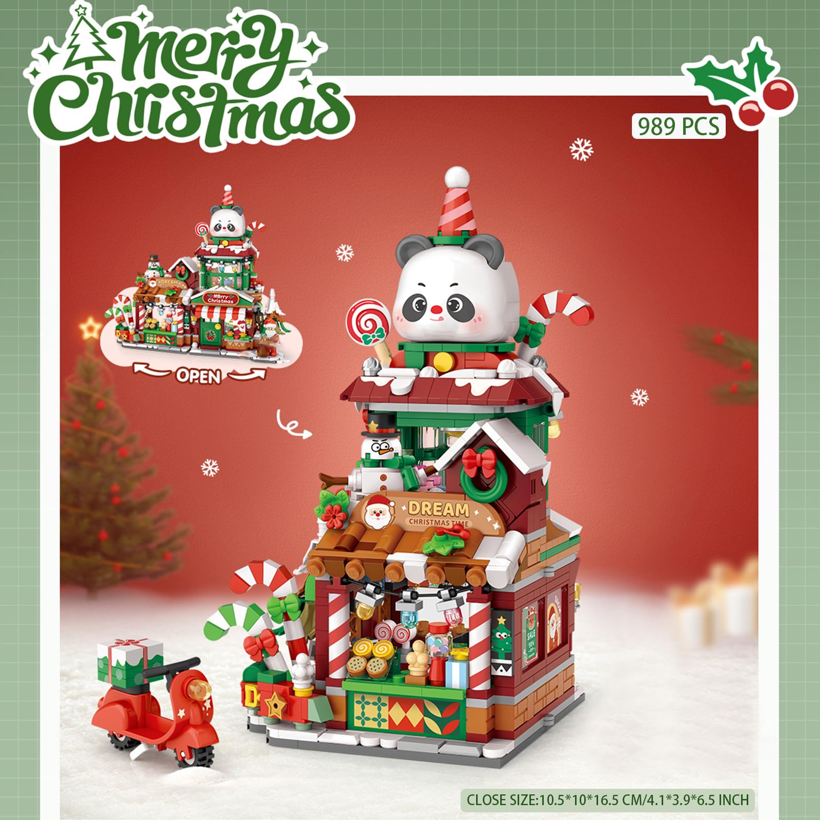 MEIEST Mini Christmas City shop Street View Building Blocks Set,Simulation Foldable Architecture Collection Construction Building Bricks Toy,Home Decor (Panda Christmas Shop) - Image 3