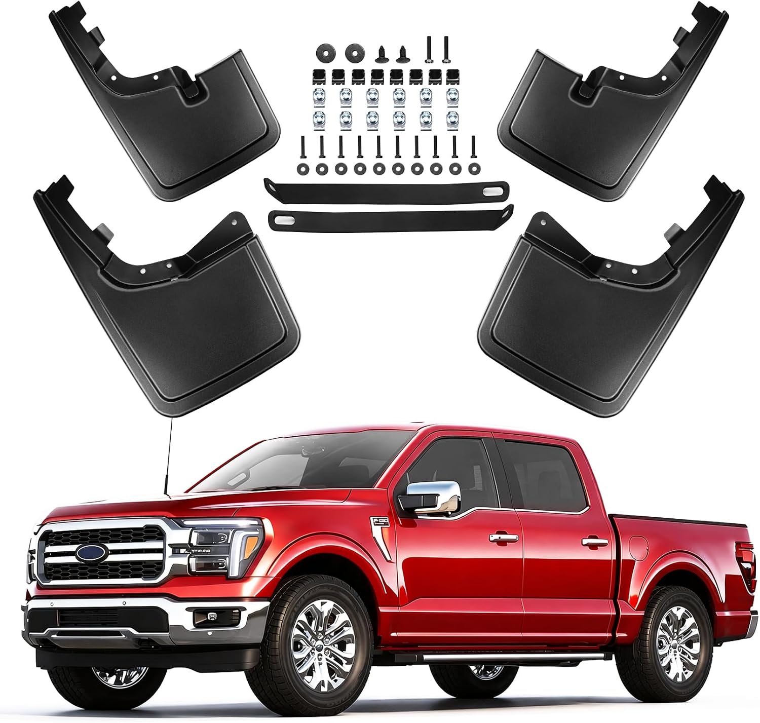 Mud Flaps for Ford F150 2021-2026, No Drill Splash Guards Set of 4, Upgrade Front & Rear Mudguards with Hardware, Pickup Truck Accessories Fits F-150