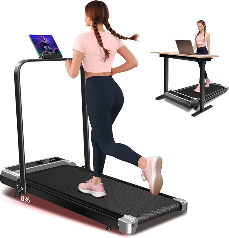 Walking Pad with Handle Bar, 3.0HP Low Noise Foldable Walking Pad Treadmill, Compact Treadmills for Home Small Spaces, Walking Running Machine, Lightweight Treadmills 300LBS Capacity, Black