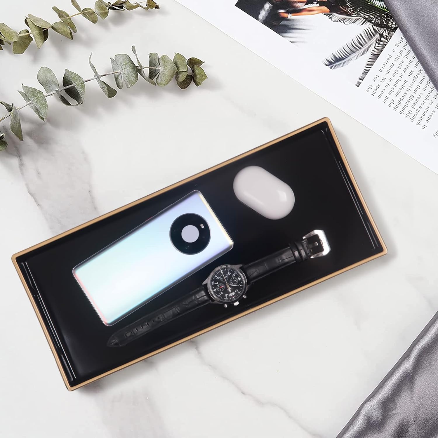 MAONAME Black Bathroom Tray, Plastic Vanity Tray, Narrow Countertop Trays with Handles, Perfume Organizer Trays for Dresser, Bathroom Accessories, 13.8" x 6" x 1.59" - Image 8