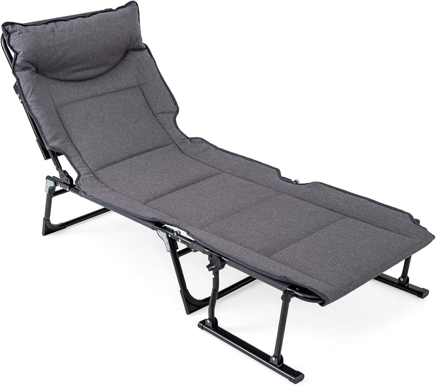 Giantex Folding Patio Lounge Chair with 6 Backrest Positions, Portable Foldable Bed with Cushion and Armrest, Head Pillow, Adjustable Recliner, Outdoor Camping Cot for Yard, Bench, Office, Home (1)