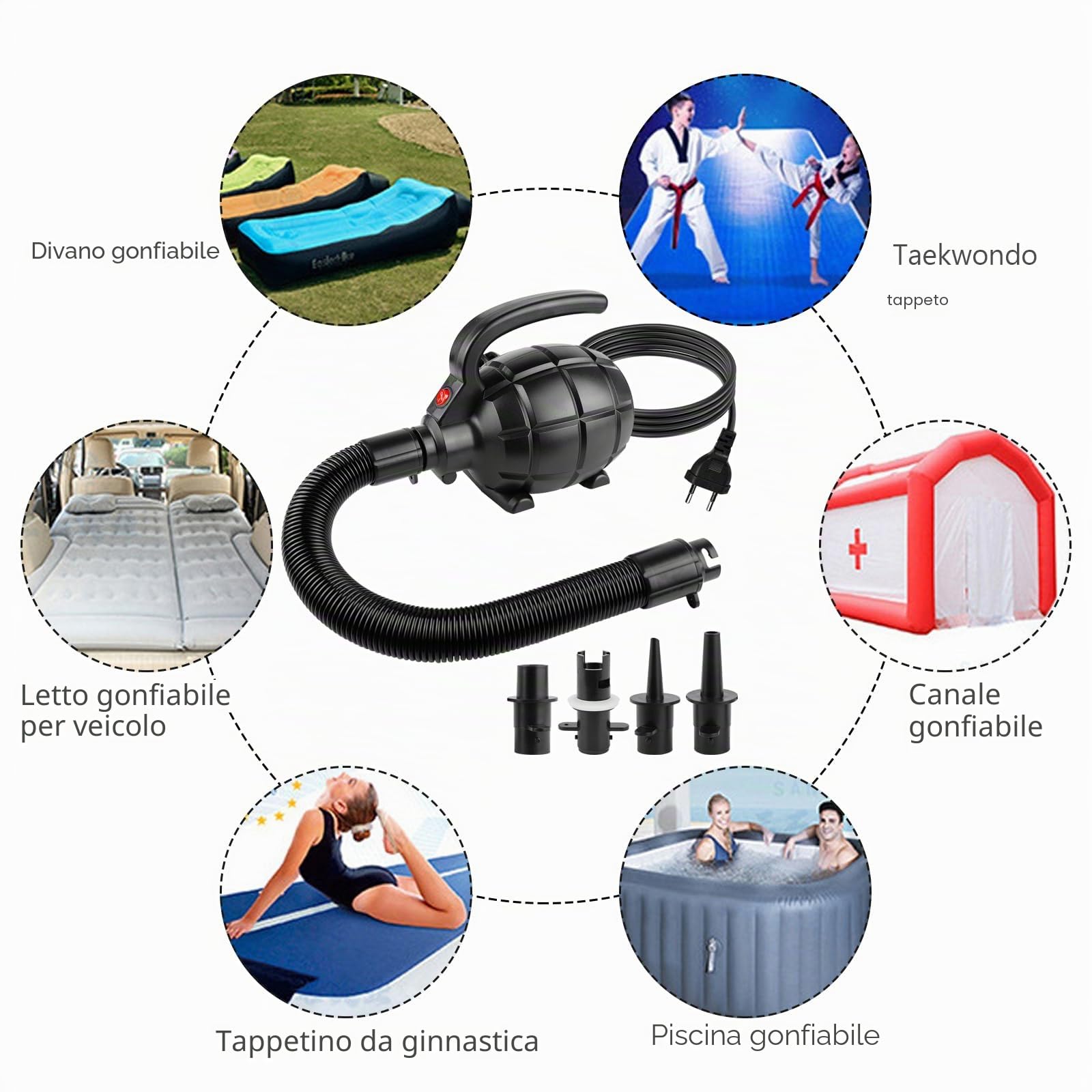 Pompa ad aria elettrica 600 W Pompa ad aria elettrica con 4 ugelli Pompa elettrica per gonfiare la pompa del materasso, piscina gonfiabile