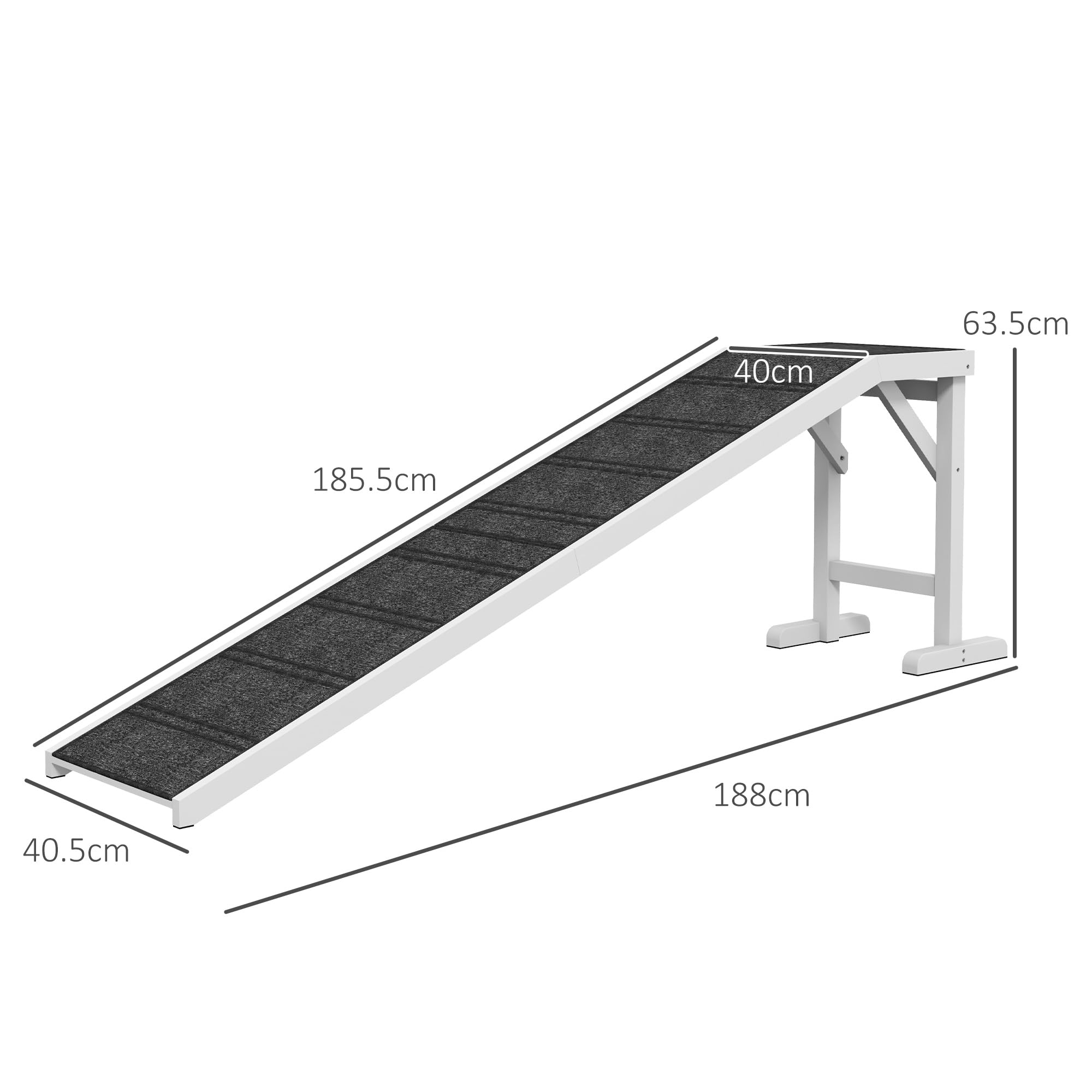 PawHut Rampe d'accès pour Chien avec Tapis antidérapant et Plateforme supérieure, Blanc et Gris