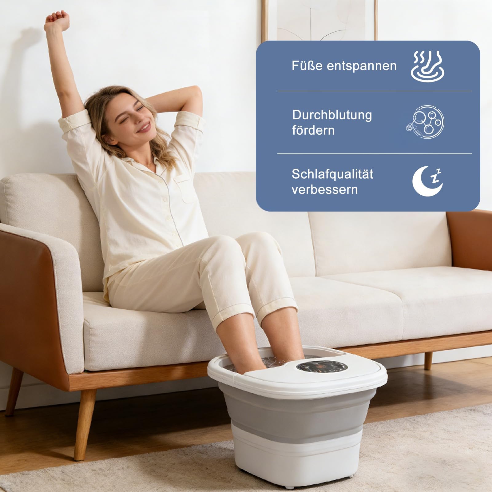 Fussbad mit Massagefunktion,Fußbad Massagegerät Elektrisch mit Timer klappbares,Fussbadewanne mit Massage mit Blasen 16 Rollen Temperatureinstellung Touchscreen-Steuerung und Fernbedienung