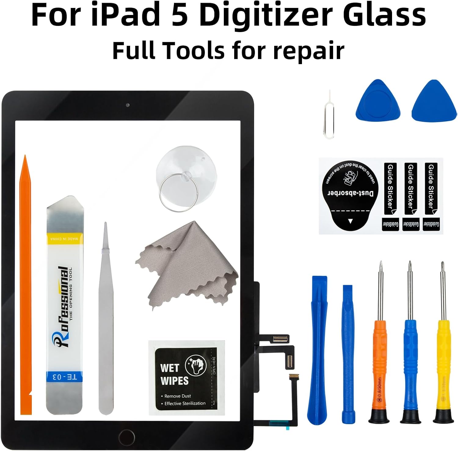 for iPad 5 2017 9.7 inch 5th Generation A1822, A1823 Touch Screen Digitizer with Home Button Replacement Glass Assembly Repair Kit with Frame Bezel and Tools