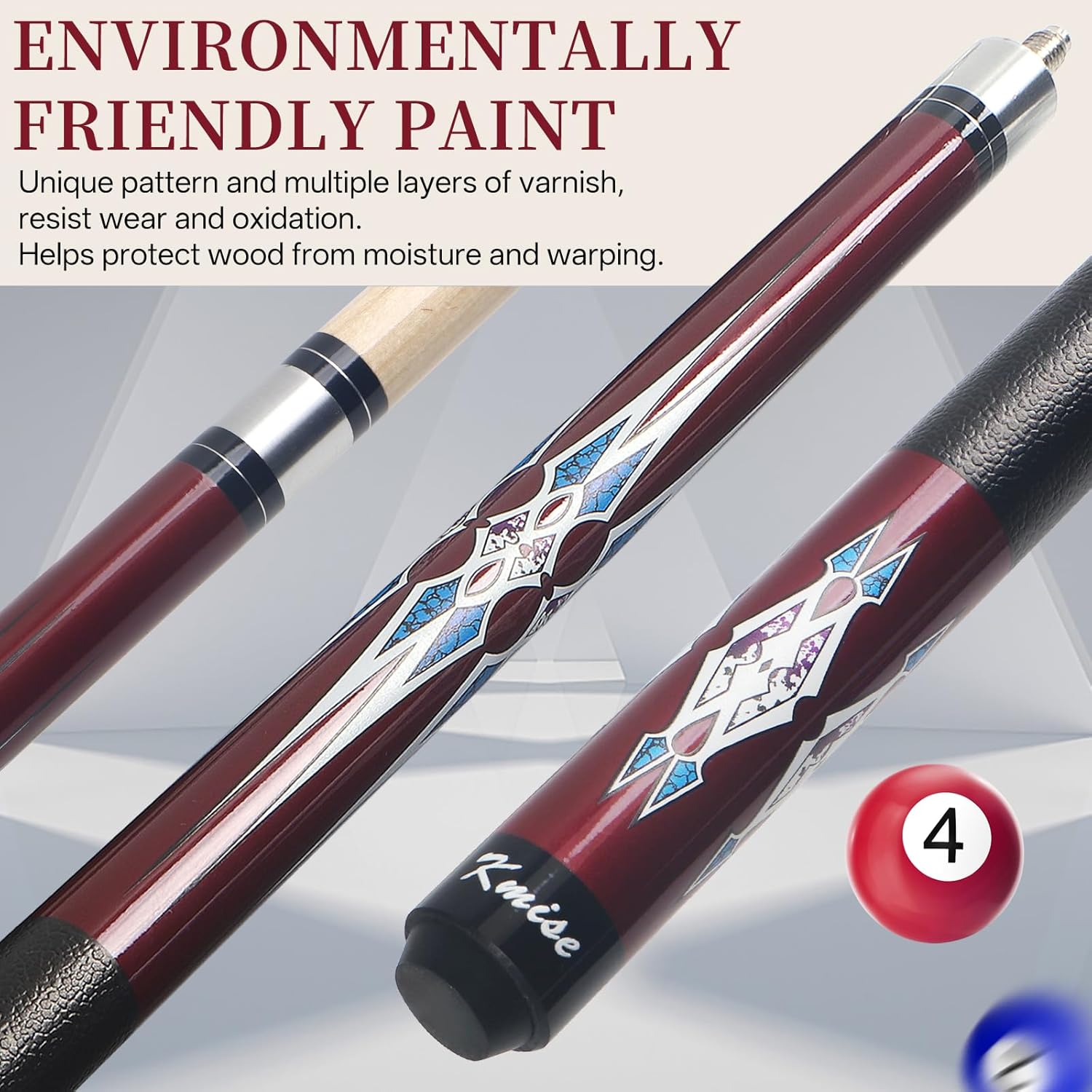 Kmise Pool Stick Set - 58" Pool Cue Stick, Canadian Maple Professional Billiards Pool Cue, Pool Sticks for Adults, 19 20oz Red, Purple, Pool Stick for Bar House Pool Table Sports
