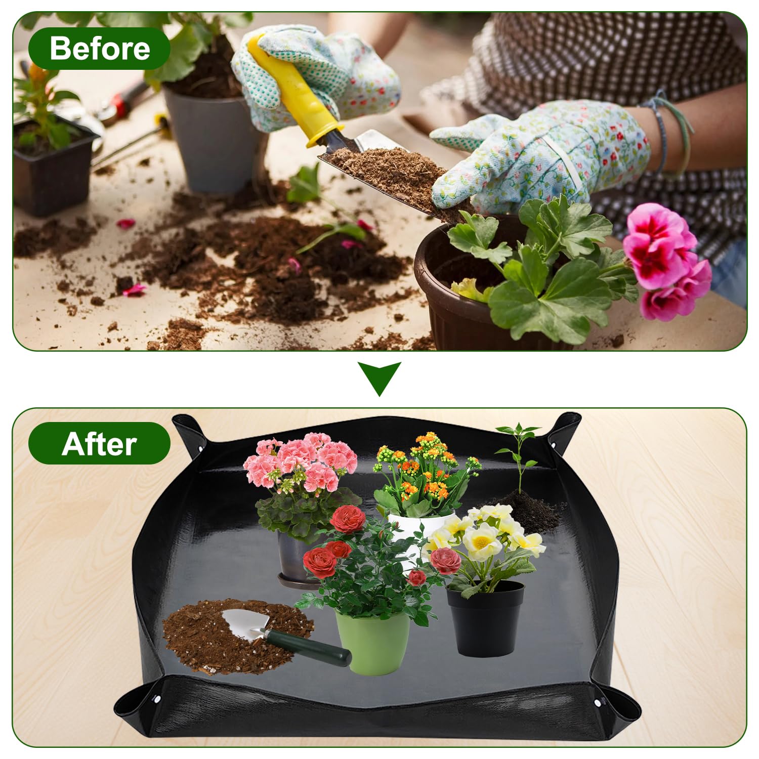 Tapis De Jardinage, 2pcs Tapis De Ardinage Imperméable Tapis De Plante Pliable Pour Rempotage(100x100cm,66x66cm,Vert) | Leroy Merlin