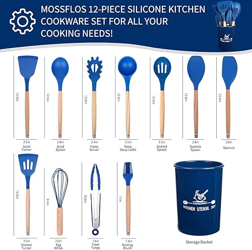 Miniatura 2 de Juego de utensilios de cocina de cocina, 12 piezas de utensilios de cocina de silicona antiadherente con soporte, resistente al calor, juego de