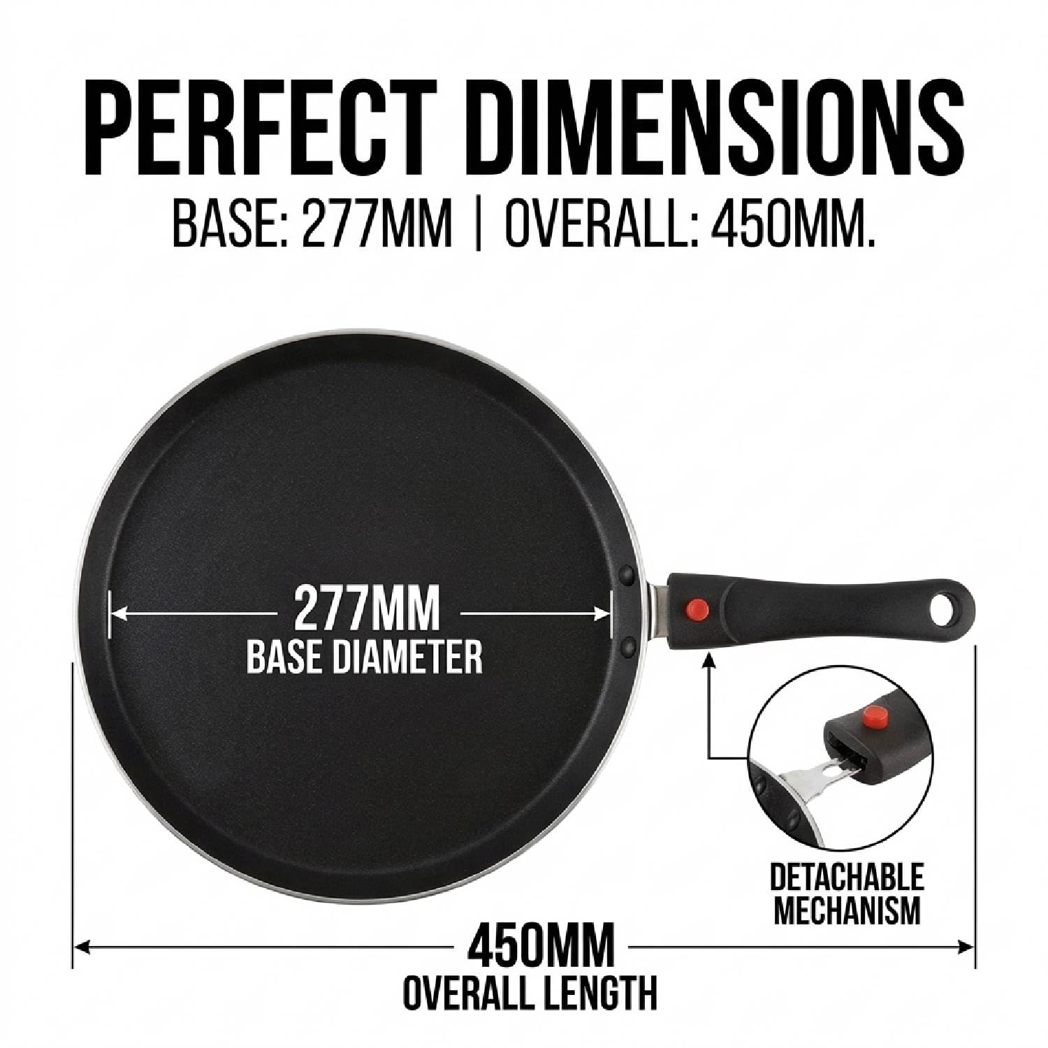 CELLO Aluminium Non-Stick Induction Base Dosa Tawa with Detachable Bakelite Handle 28 CM Black | Heavy Base, PFOA Free & Dishwasher Safe, Gas Stove & Induction Compatible | Perfect For Roti Dosa Chila 4