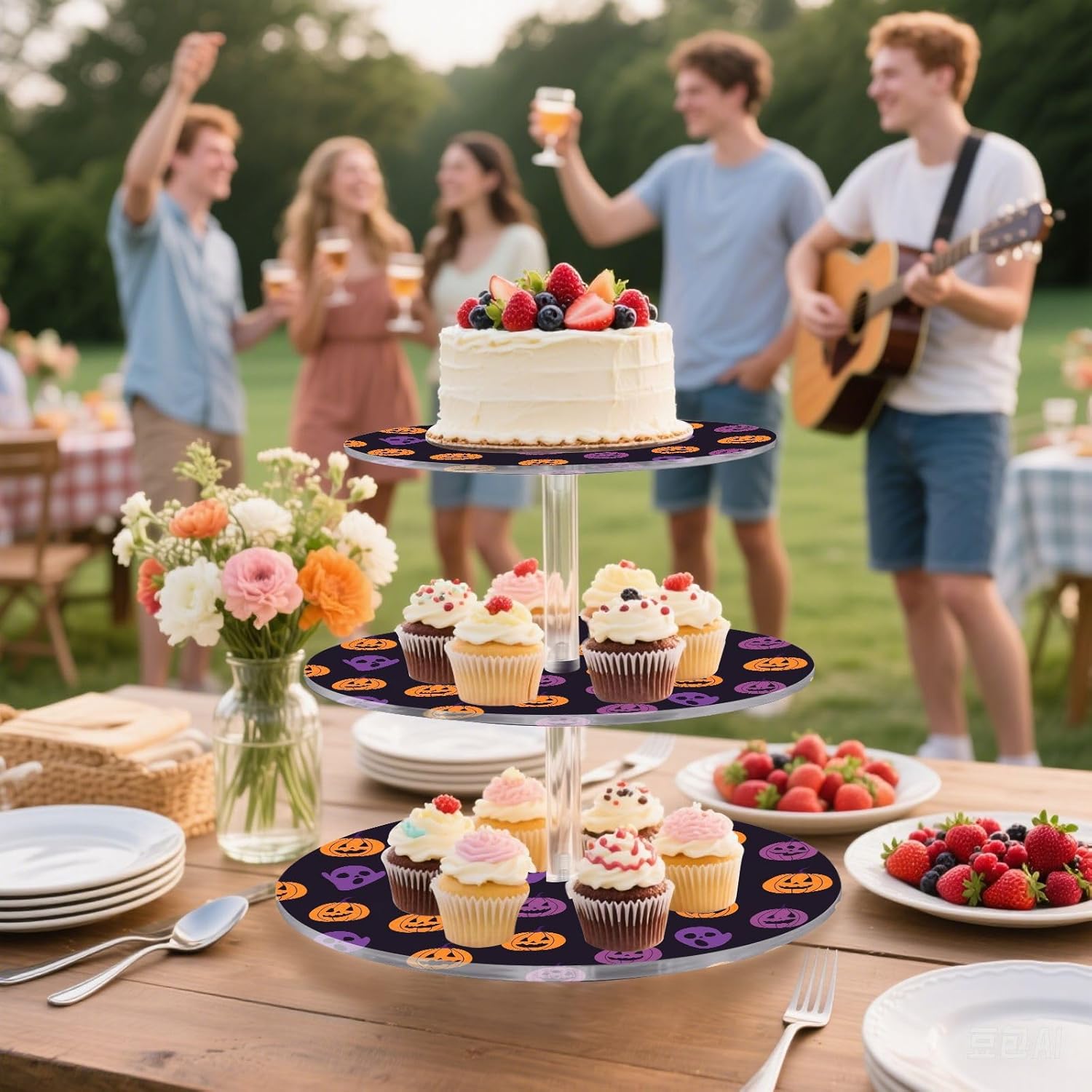 Pumpkin Ghost Halloween 3 Tier Acrylic Cupcake Stand, Cupcake Stand for 34 Cupcakes for Weddings,Christmas,Holidays,Parties,Birthday,Printed Cupcake Tower 23300362