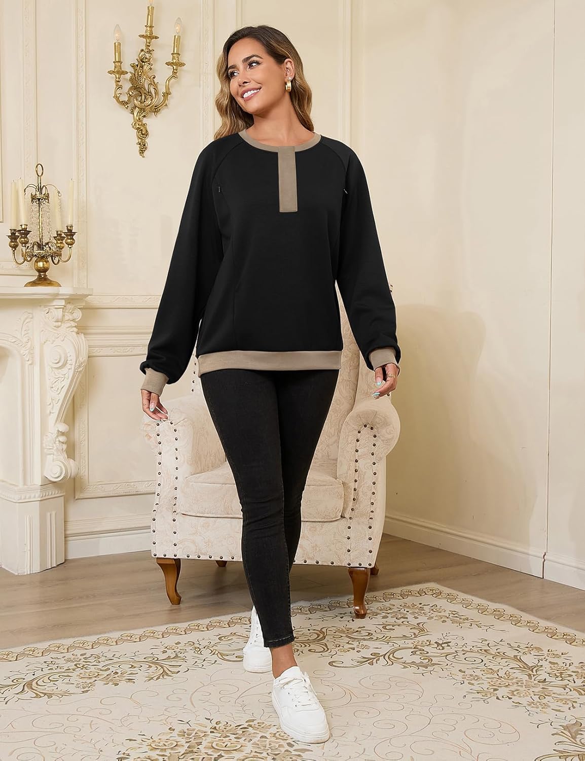 Bhome Nursing Sweatshirt Maternity Breastfeeding Shirts Hidden Zipper Long Sleeve Nursing Tops Loose Fit with Pockets - Image 4