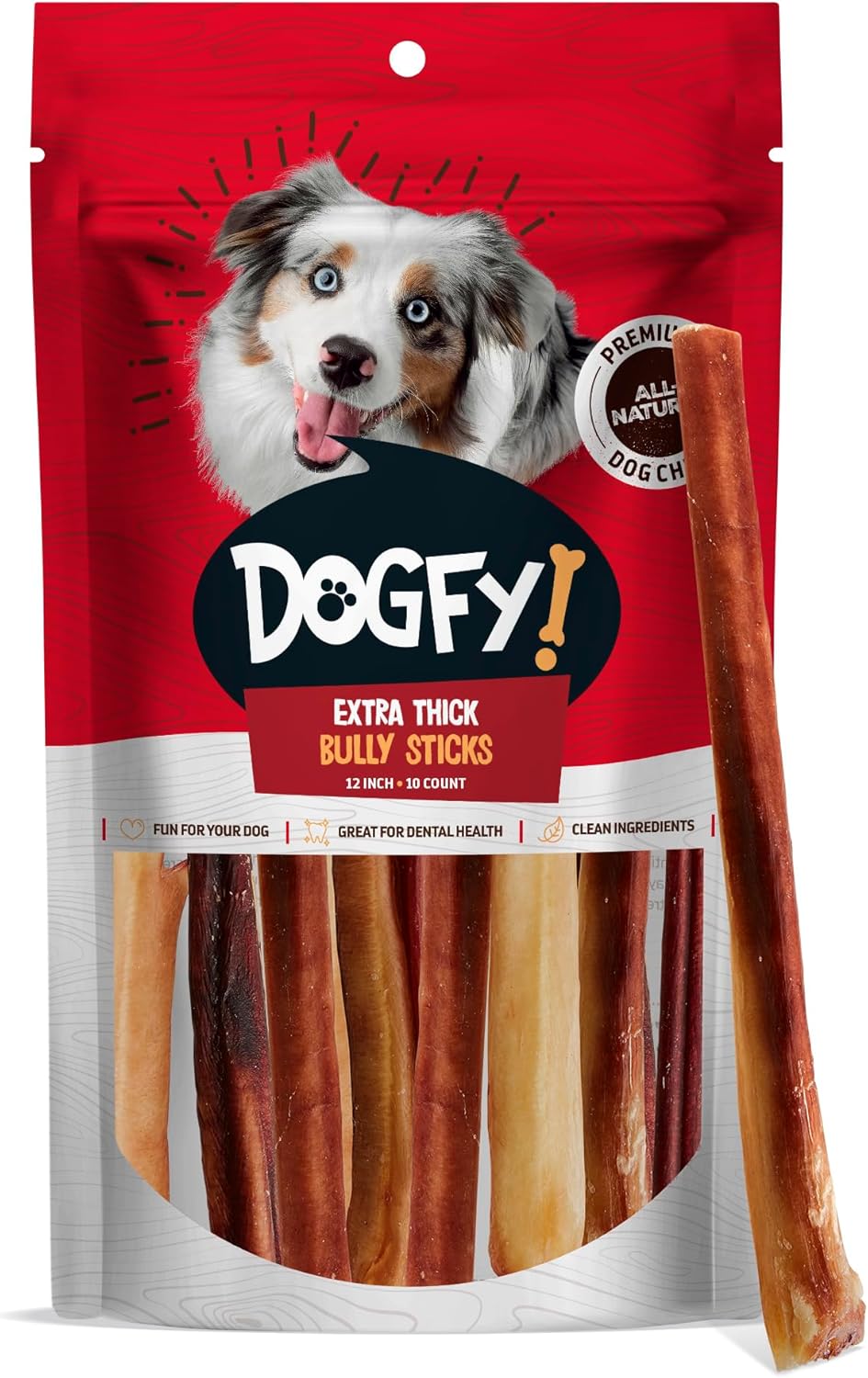 Extra Thick Bully Sticks for Dogs, (12 Inch, 10-Pack) - Extra-Thick Chews for Dogs, Fully Digestible 100% Beef Treats, Supports Dental Health, Keep Your Dog Busy with 50% Longer Lasting Chews...