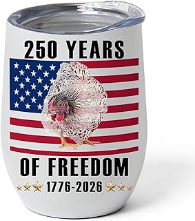 250 Year of Freedom White Wyandotte Chicken Tumbler 12oz Stainless Steel Insulated Cup 1776-2026 Celebration American Patriotic Decor Gifts for Wyandotte Chicken Lovers