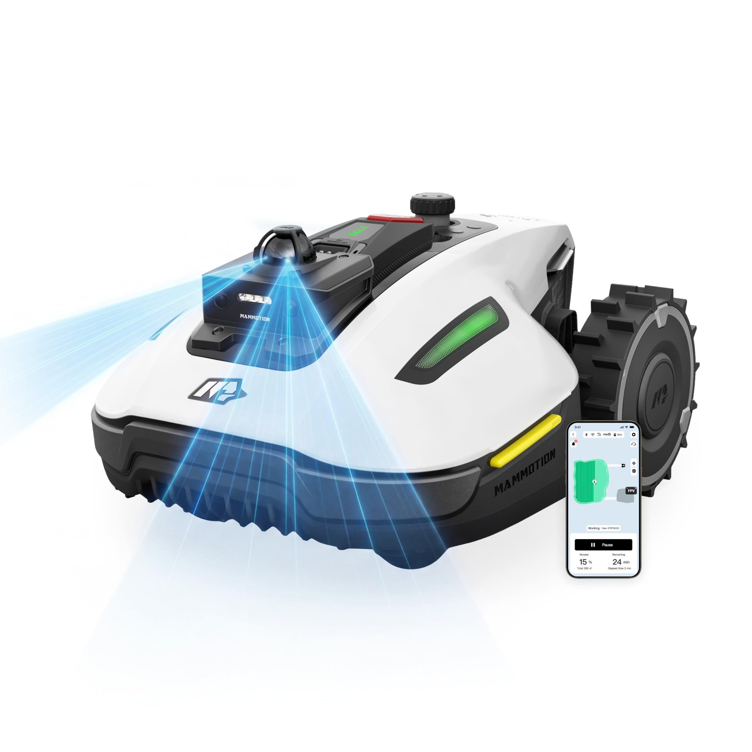 MAMMOTION YUKA Mini 2 1000 Robot Tondeuse sans Fil Périmétrique – Jusqu’à 1000 m², Navigation 360° LiDAR + caméra avec Pilotage par IA, détection de Plus de 300 Obstacles, DropMow, pentes de 45% - 1