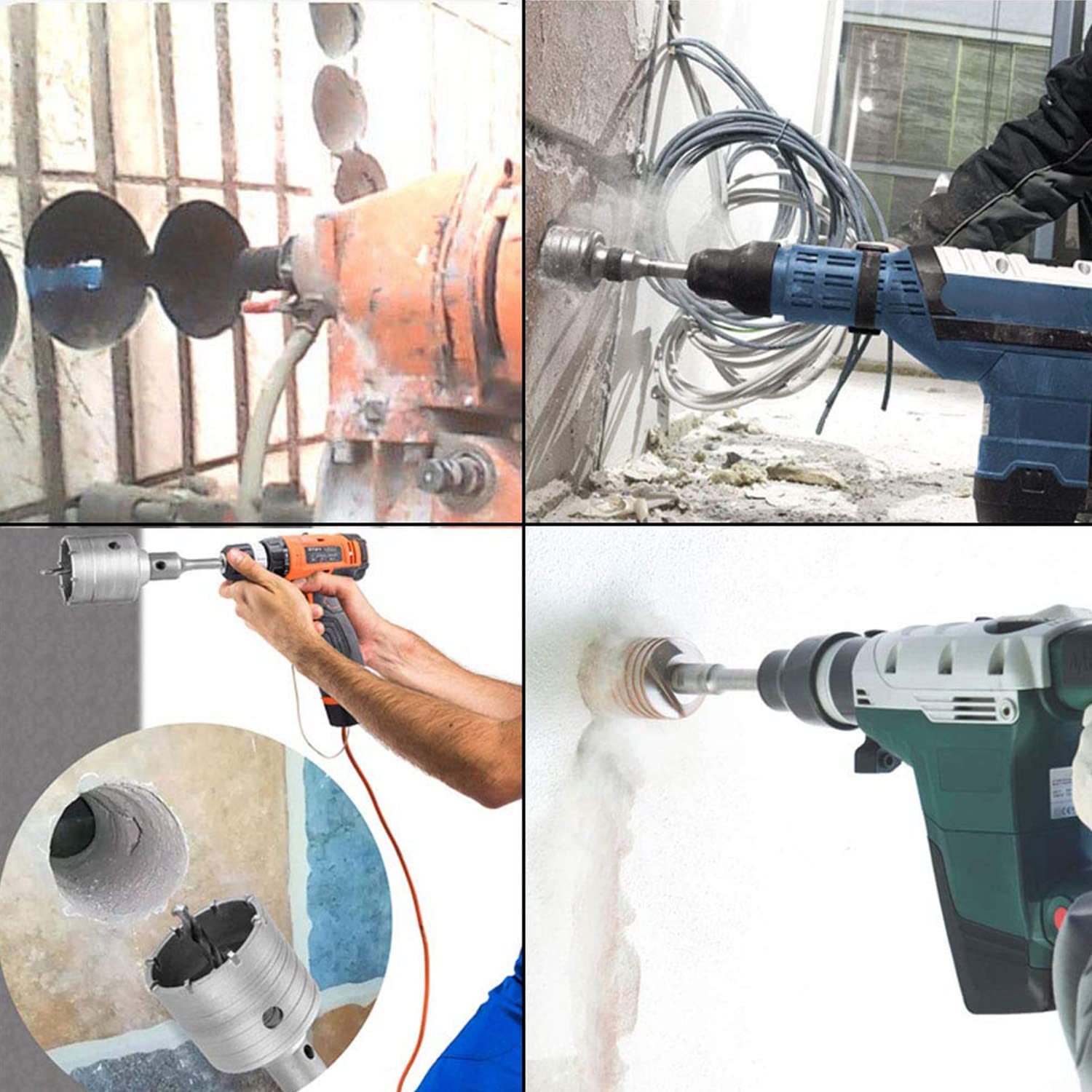 Kit per sega a tazza in calcestruzzo, 30 40 50 68 mm Punta da trapano con gambo SDS Plus 350 mm Manico rotondo per cemento, parete in pietra, condizionatore d'aria per piastrelle in muratura