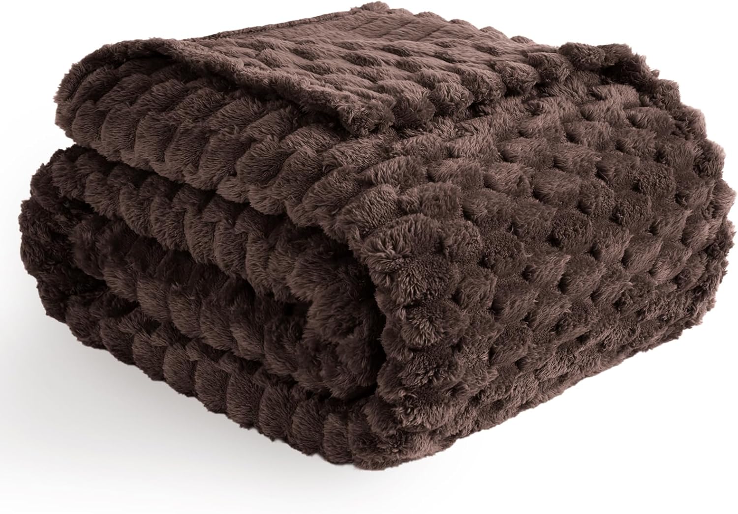 Vessia Flannel Fleece Twin Blanket, 3D Jacquard Brown Fuzzy and Warm Blanket for Couch, Sofa, Bed, 300GSM Super Soft Touch Cozy Home Decor for All Seasons (60x80 inches) - Image 5