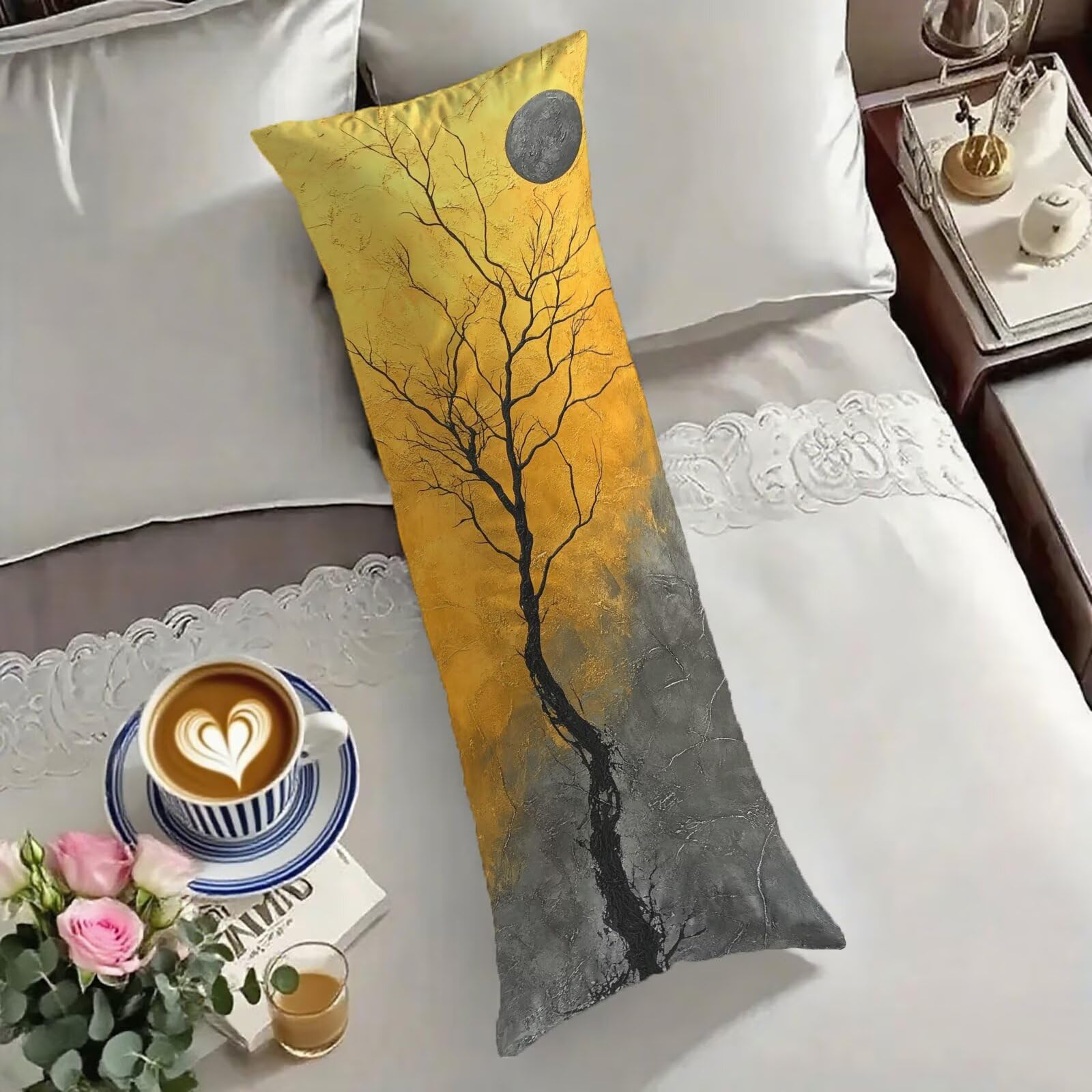Housse traversin 40x140 cm taie oreiller orange gris fermeture éclair coussin décoratif