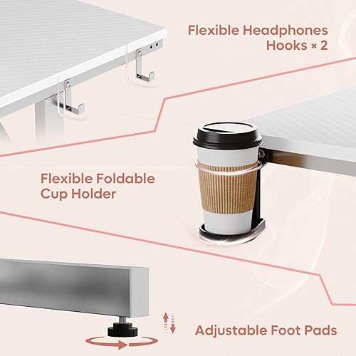 Miniatura 70 de Bestier Escritorio para juegos de 42 pulgadas con luces LED, mesa de juegos para computadora pequeña con estante para monitor, escritorio para Fibra