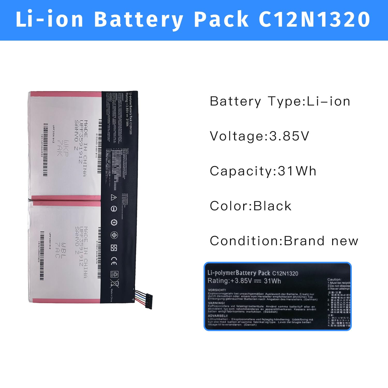 NBULBL C12N1320 Laptop Battery Replacement for ASUS Transformer Book T100T Tablet 0B200-00720300 [3.85V 31Wh]