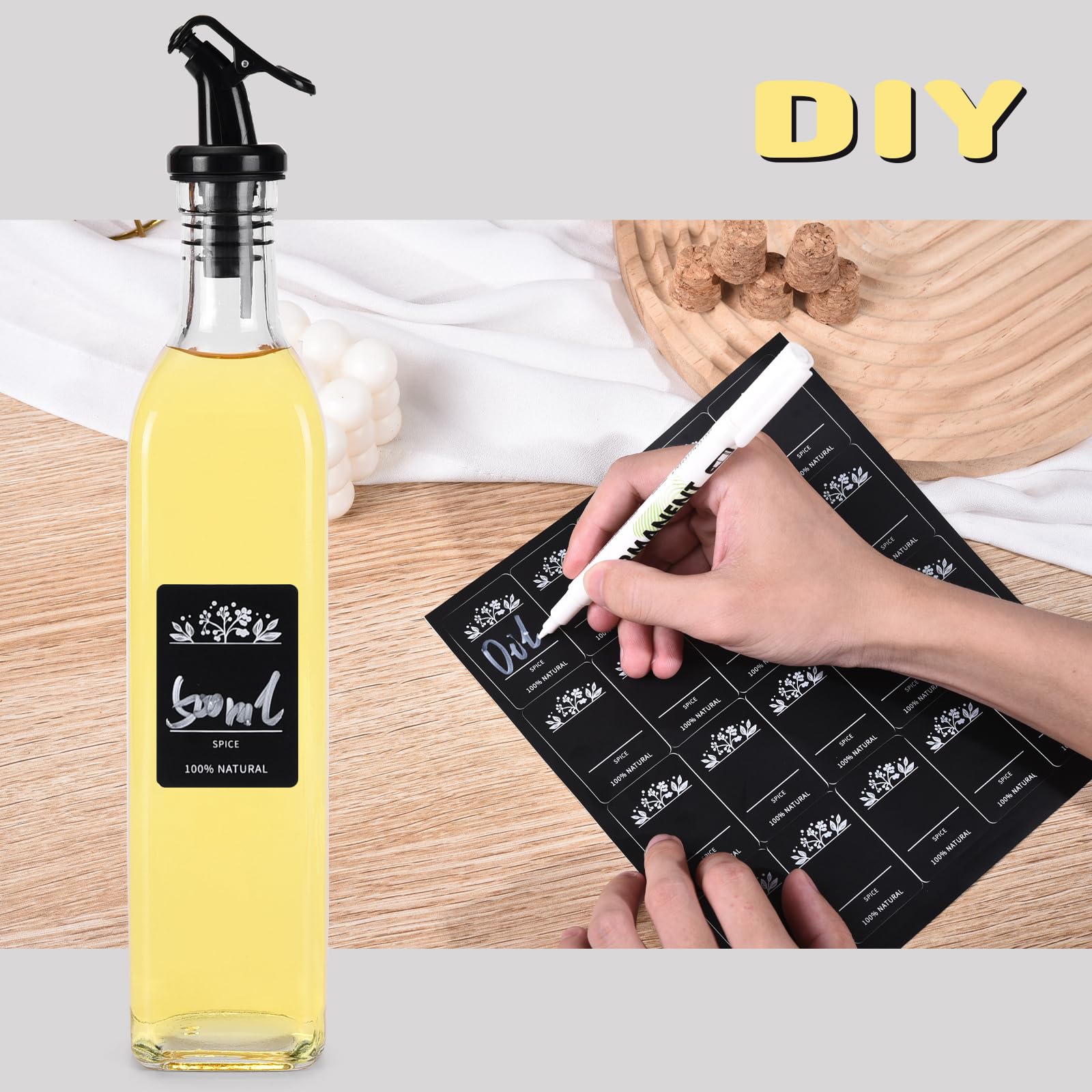 Bottiglia Per Olio In Vetro 500ml Con Imbuto E 4 Etichette - Erogatore Anti-Goccia Per Olio E Aceto - 2