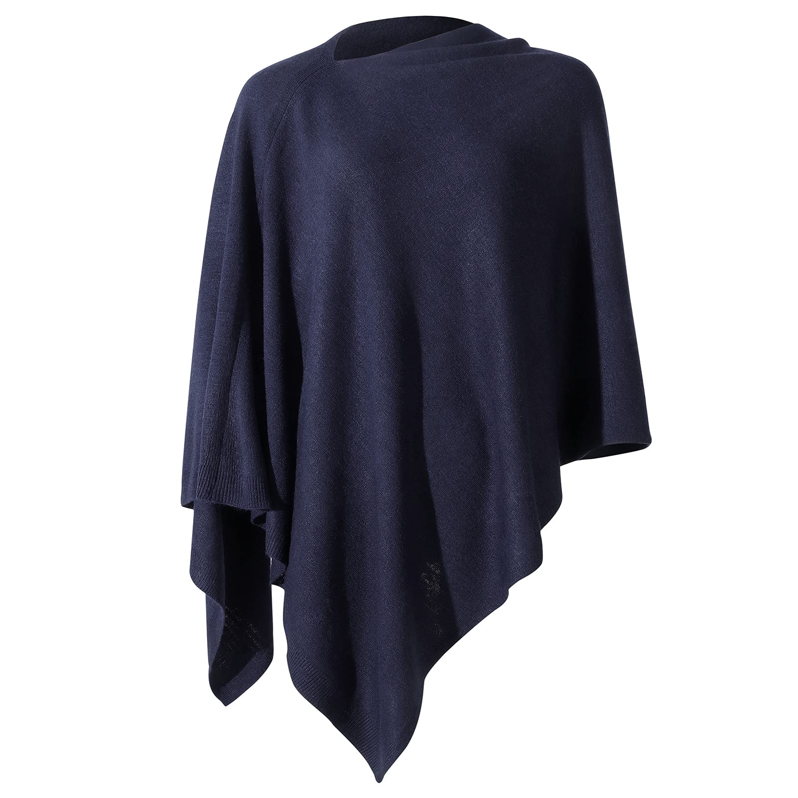 Fomolom Ponchos para mujer, versátil, ligero, sólido, de punto, bufanda, cabo, accesorios para mujer, Azul marino, Talla Única