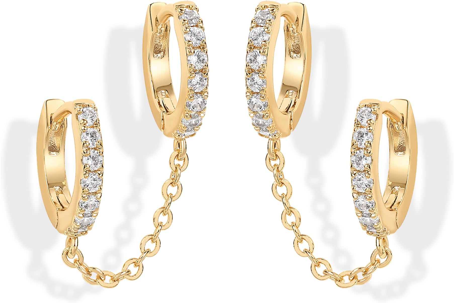 14K Gold Chain Earrings for Women, Cubic Zirconia Pearl Hoop Earrings for Women