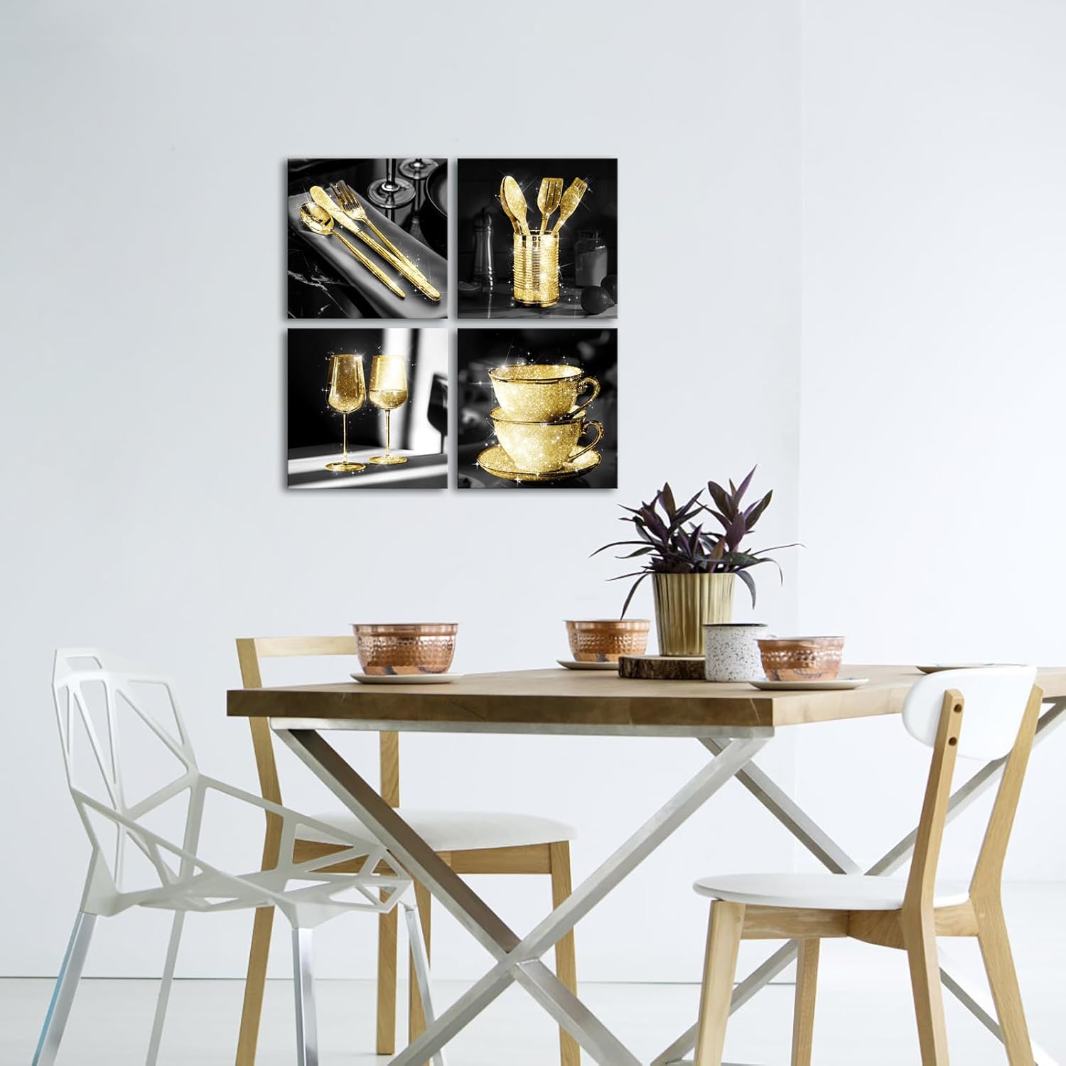 Visual Art Decor Kitchen Wall Art Kitchen Decor Picture Dining Room Artwork Framed Canvas Prints 12x12inchx4Pieces (Yellow)