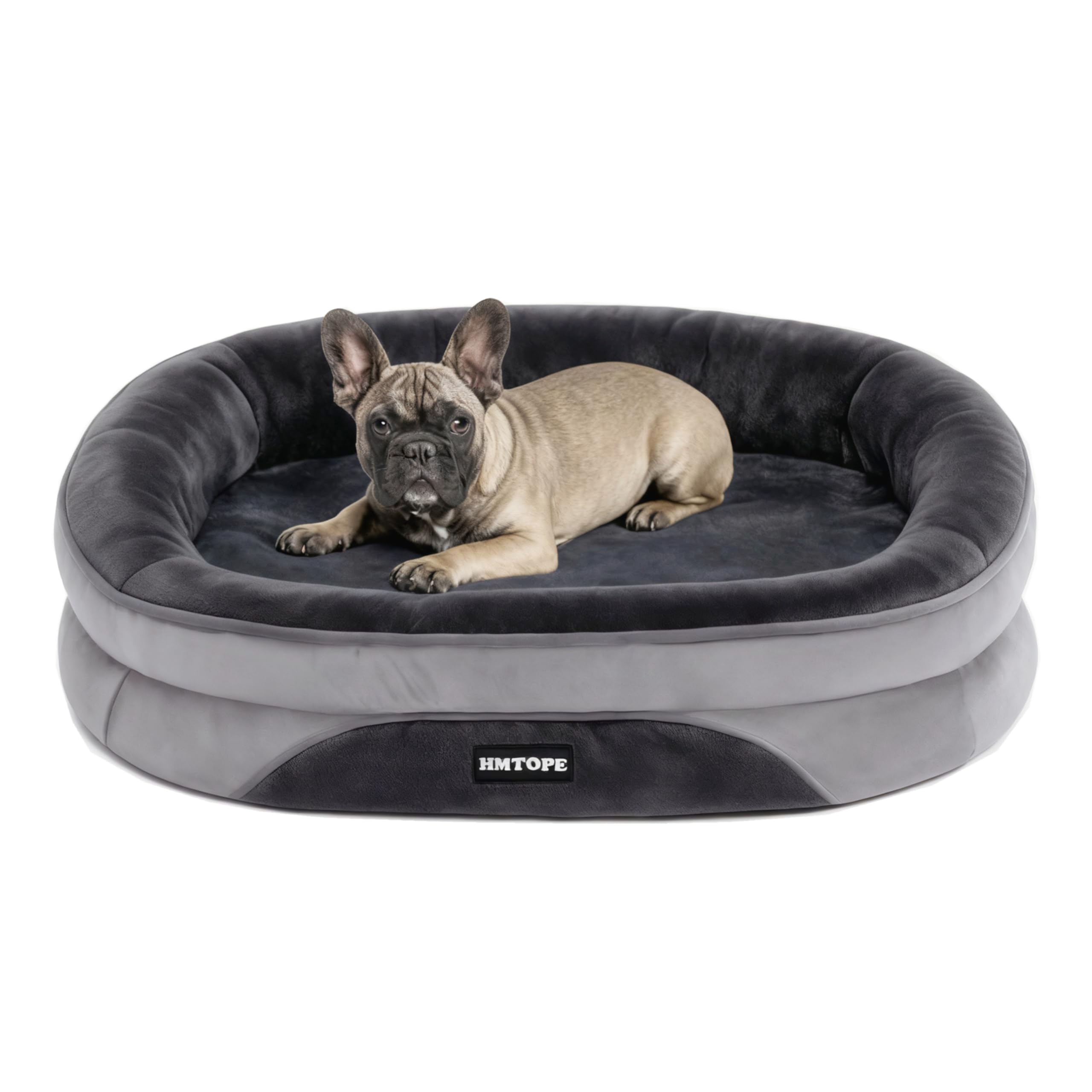 HMTOPE Orthopaedic Dog Bed, Dog Sofa, Four-Sided Bolster Cushion, Non-Slip Underside, Dog Basket, Removable and Washable, Small Dogs, 71 x 53 x 14 cm, Dark Grey