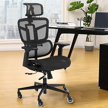 Ergonomic Office Chair, High Back Office Chair, Big & Tall Mesh Office Chair with Lumbar Support/Headrest/4D Armrests, Executive Task Chair with Adjustable Height for Conference/Home Office/Learning