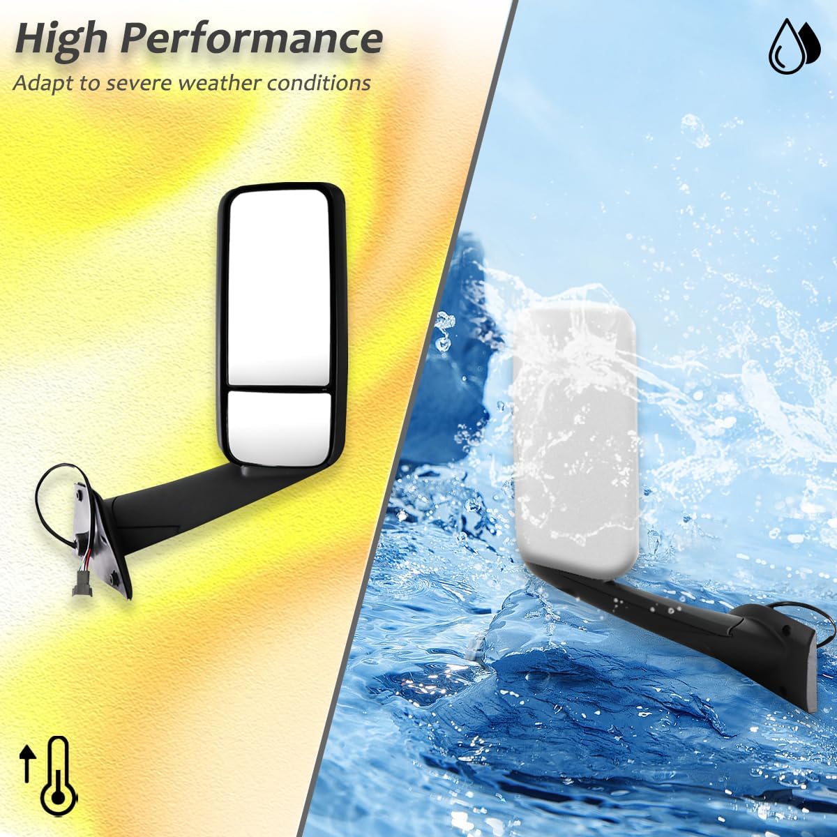 Door Mirror for FREIGHTLINER CASCADIA, Driver Side Chrome Heated & Motorized Door Mirror Assembly for FREIGHTLINER CASCADIA 2018+ (Chrome (Silver), Right)