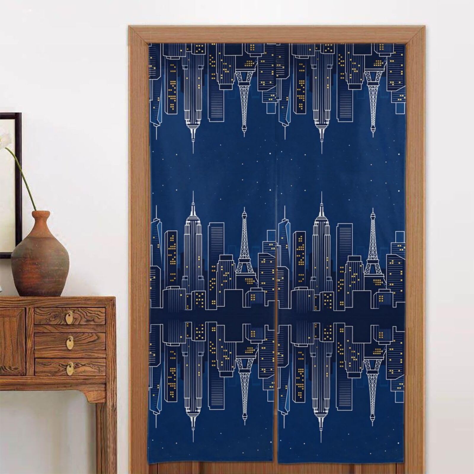 CNTDBU City Skyline Silhouette Door Curtain 34x56 Inch-Room Divider Panel for Privacy, Entryway Screen for Kitchen Bedroom