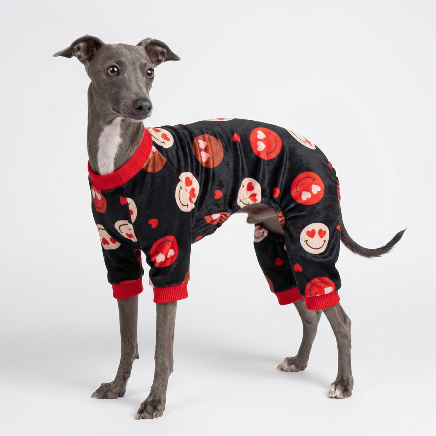 Fitwarm Hearts Eyes Smily Face Dog Pajamas, Cozy Valentines Outfit for Small Dogs Boy Girl, Festive Pet Clothes, Black, Red, XL