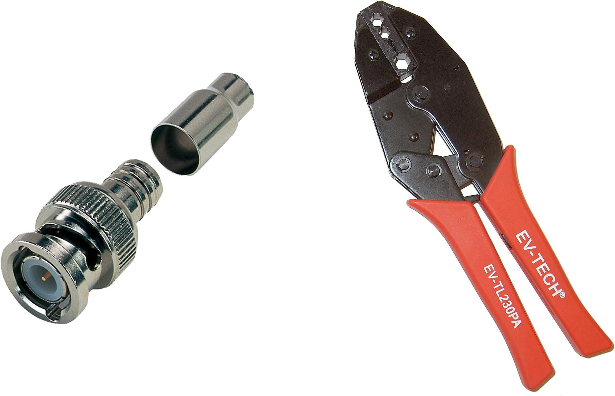 Evertech 100 Pcs. Professional RG59 / BNC Male Crimp-On Connector with Crimping Tool