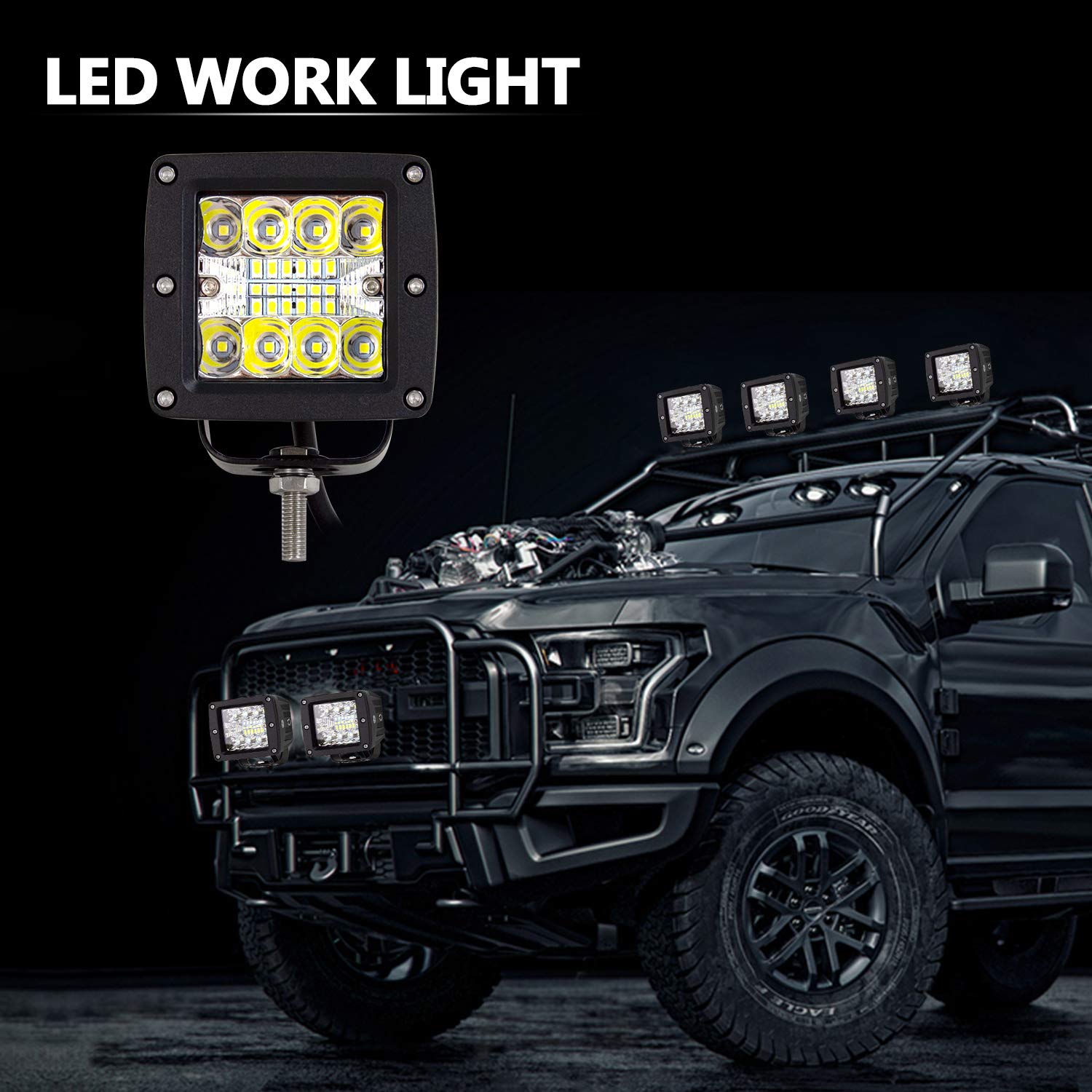 RIGIDON Lot 2 Projecteurs LED 40W Cube 3 Pouces - Feux De Travail Offroad 12V 24V Jaune 3000K Pour Voiture, Camion, SUV, Bateau