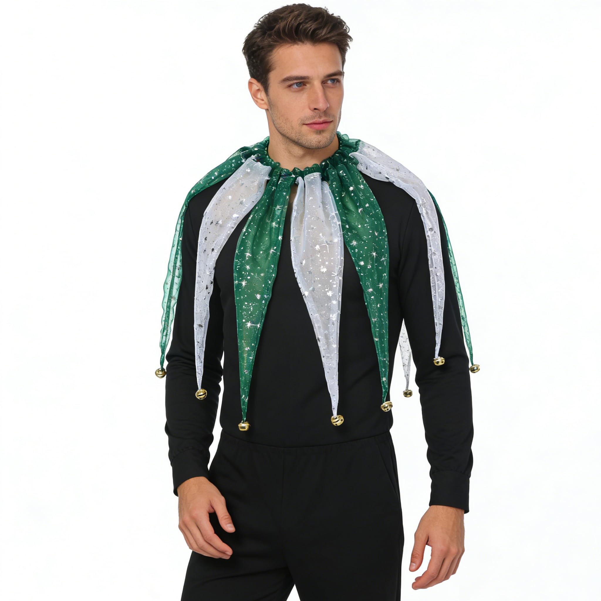 CAMDOM Victorian Mesh Collar Adult Pointed Clown Neck Accessories with Jingle Bell Mardi Gras Costumes